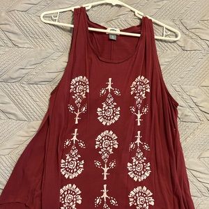 Maroon Tank Top with light pink floral design, XL